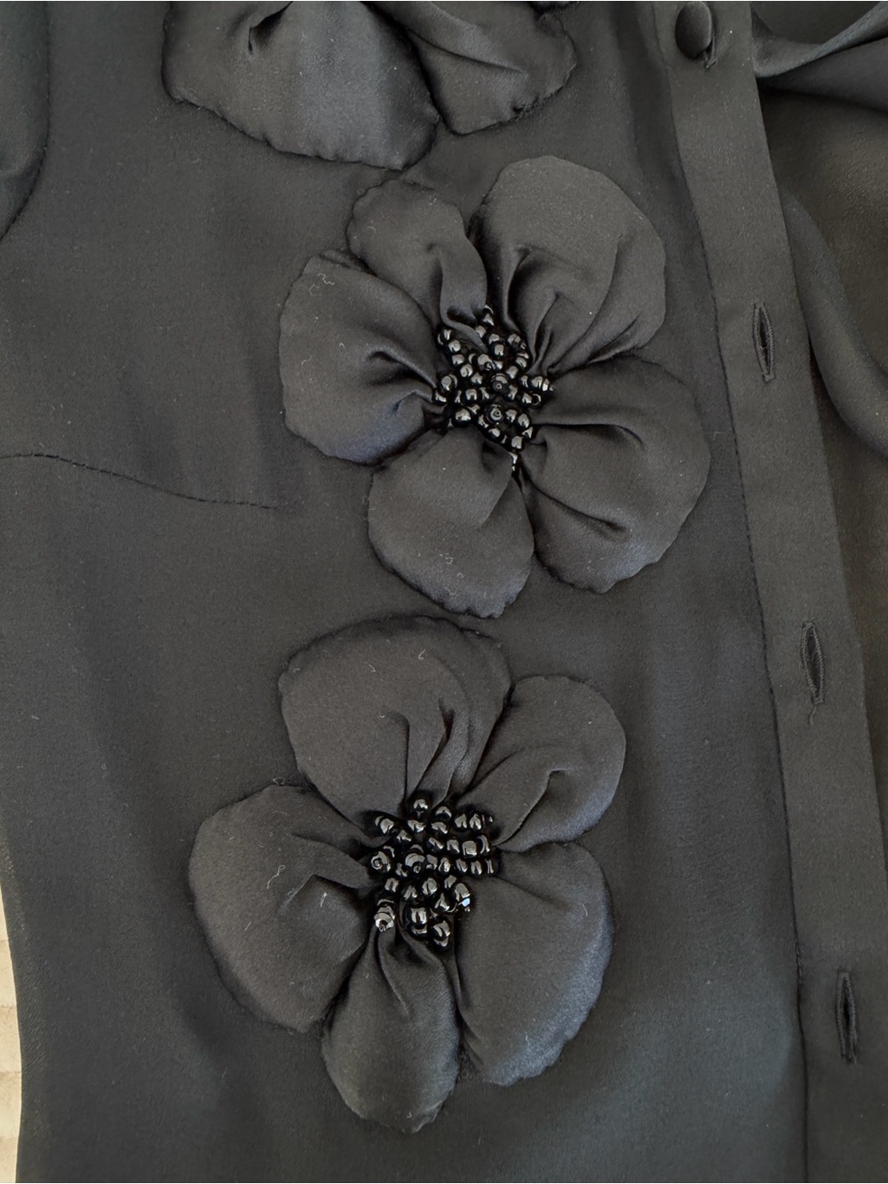 Valentino Couture Black Silk Chiffon Floral Button Blouse Size 4 - Picture 16 of 16